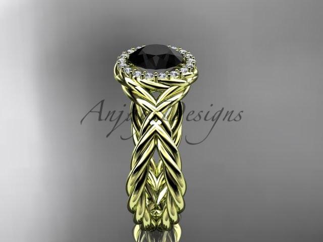 14kt yellow gold diamond rope engagement ring with a Black Diamond center stone RP889