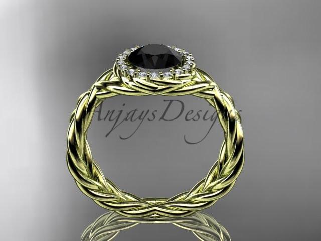 14kt yellow gold diamond rope engagement ring with a Black Diamond center stone RP889