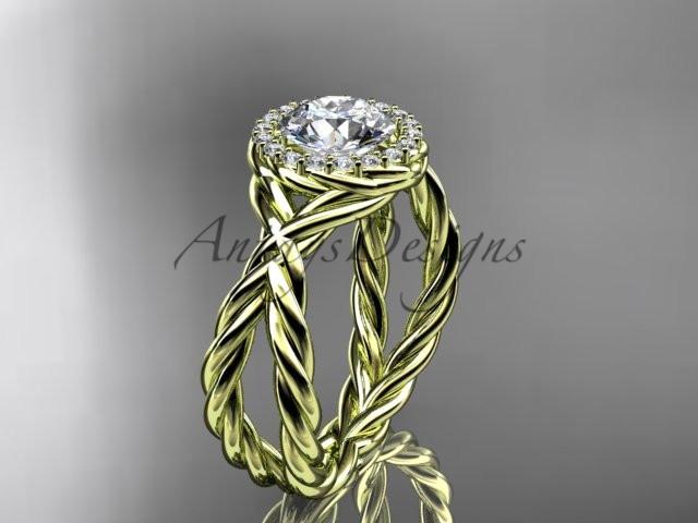 14kt yellow gold diamond rope engagement ring "Forever One" Moissanite RP889