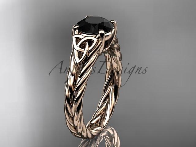 14kt rose gold celtic rope engagement ring with a Black Diamond center stone RPCT9108
