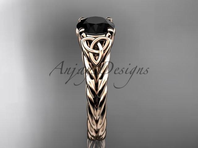 14kt rose gold celtic rope engagement ring with a Black Diamond center stone RPCT9108