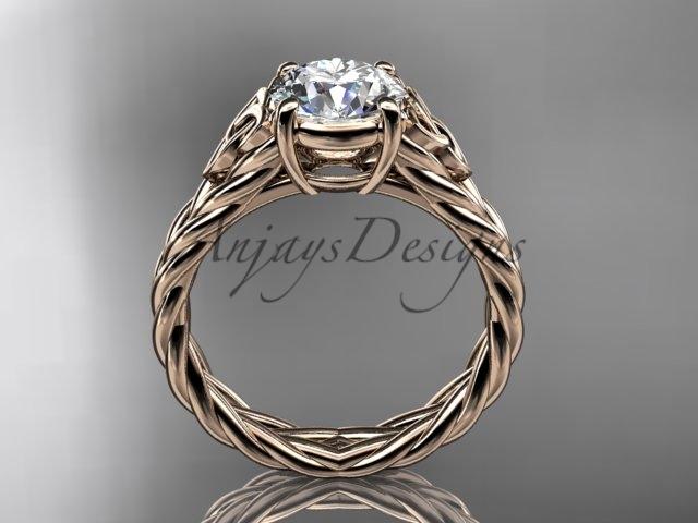 14kt rose gold celtic rope engagement ring with a "Forever One" Moissanite center stone RPCT9108