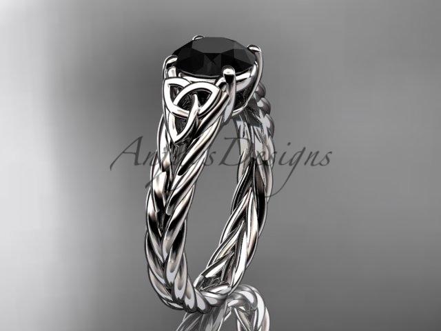 14kt white gold celtic rope engagement ring with a Black Diamond center stone RPCT9108