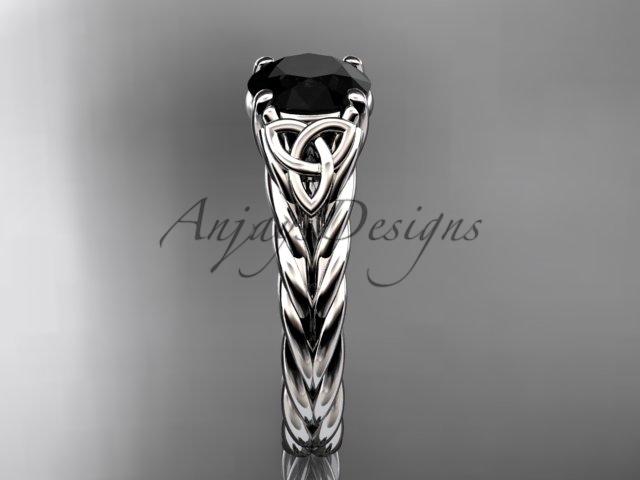 14kt white gold celtic rope engagement ring with a Black Diamond center stone RPCT9108