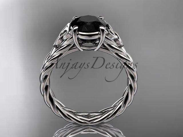 14kt white gold celtic rope engagement ring with a Black Diamond center stone RPCT9108