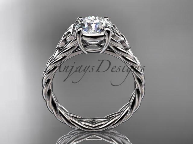 14kt white gold celtic rope engagement ring with a "Forever One" Moissanite center stone RPCT9108