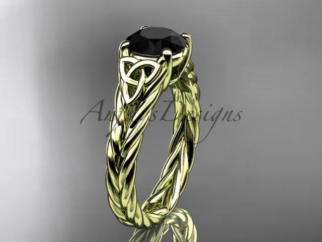 14kt yellow gold celtic rope engagement ring with a Black Diamond center stone RPCT9108
