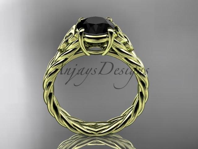 14kt yellow gold celtic rope engagement ring with a Black Diamond center stone RPCT9108