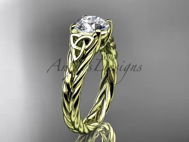 14kt yellow gold celtic rope engagement ring with a "Forever One" Moissanite center stone RPCT9108