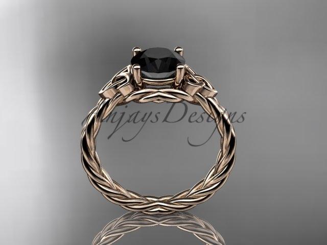 14kt rose gold rope triquetra celtic engagement ring with a Black Diamond center stone RPCT9112