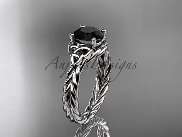 Platinum rope triquetra celtic engagement ring with a Black Diamond center stone RPCT9112