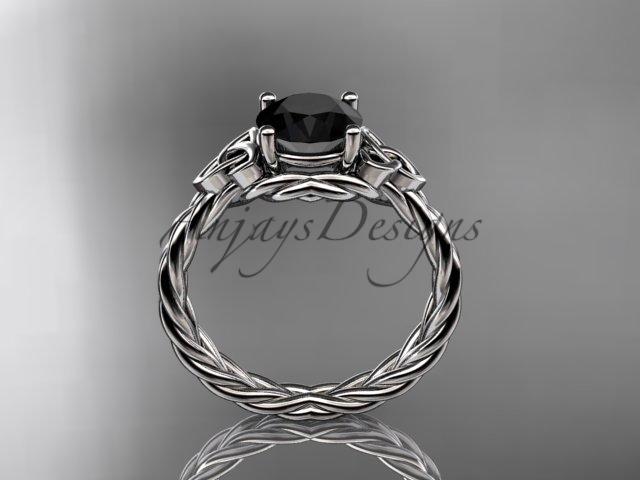 Platinum rope triquetra celtic engagement ring with a Black Diamond center stone RPCT9112