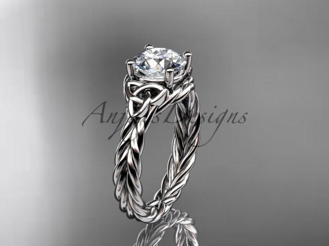 14kt white gold rope triquetra celtic engagement ring with a "Forever One" Moissanite center stone RPCT9112