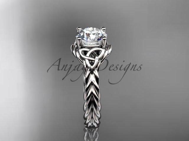 14kt white gold rope triquetra celtic engagement ring RPCT9112