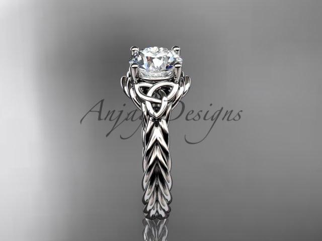 Platinum rope triquetra celtic engagement ring with a "Forever One" Moissanite center stone RPCT9112