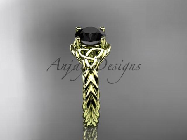 14kt yellow gold rope triquetra celtic engagement ring with a Black Diamond center stone RPCT9112