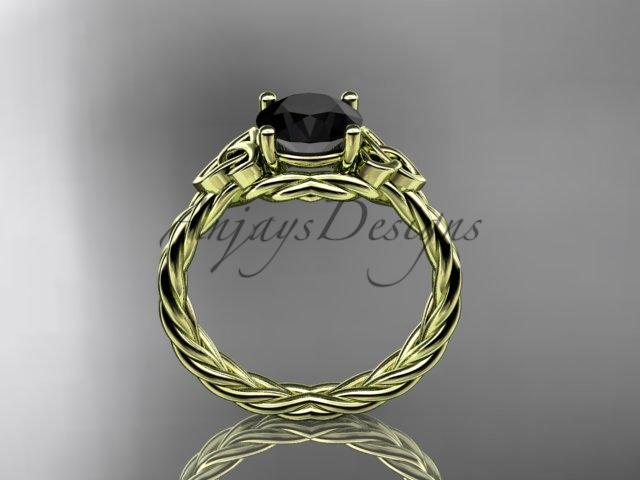 14kt yellow gold rope triquetra celtic engagement ring with a Black Diamond center stone RPCT9112