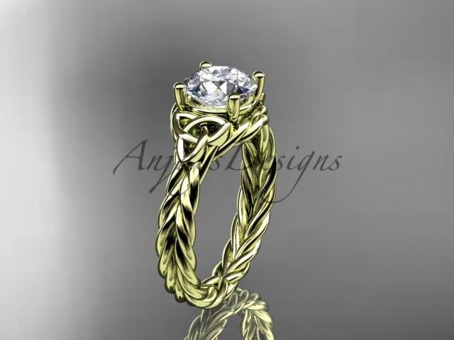 14kt yellow gold rope triquetra celtic engagement ring with a "Forever One" Moissanite center stone RPCT9112