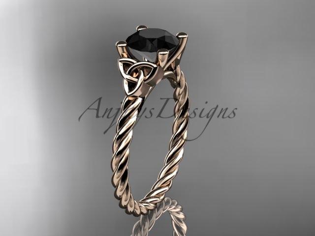 14kt rose gold rope triquetra celtic engagement ring with a Black Diamond center stone RPCT9116