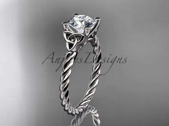 Platinum rope triquetra celtic engagement ring with a "Forever One" Moissanite center stone RPCT9116