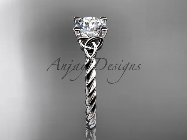 14kt white gold rope triquetra celtic engagement ring with a "Forever One" Moissanite center stone RPCT9116