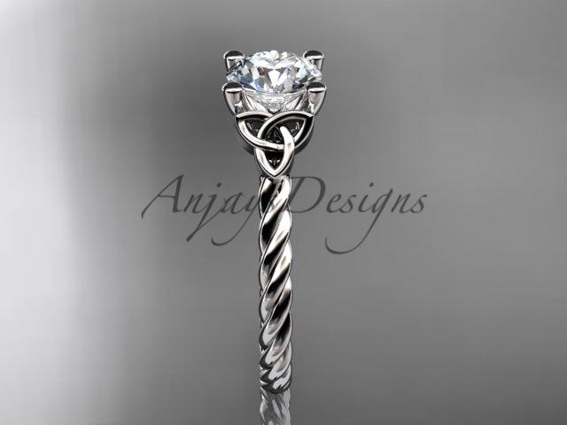Platinum rope triquetra celtic engagement ring with a "Forever One" Moissanite center stone RPCT9116