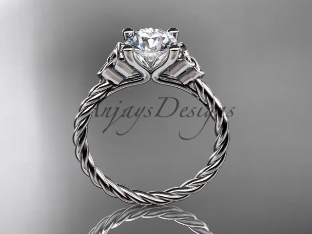 Platinum rope triquetra celtic engagement ring with a "Forever One" Moissanite center stone RPCT9116