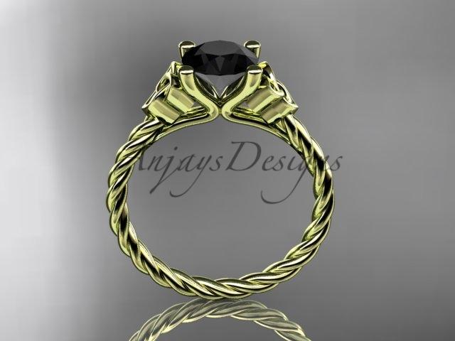 14kt yellow gold rope triquetra celtic engagement ring with a Black Diamond center stone RPCT9116