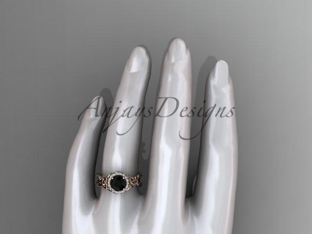 14kt rose gold rope halo celtic triquetra engagement ring with a Black Diamond center stone RPCT9127