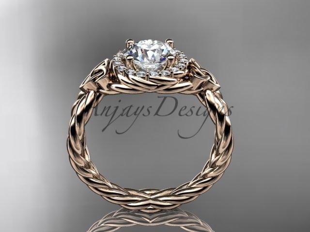 14kt rose gold rope halo celtic triquetra engagement ring RPCT9127