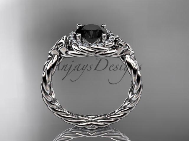 Platinum rope halo celtic triquetra engagement ring with a Black Diamond center stone RPCT9127