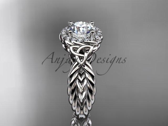 14kt white gold rope halo celtic triquetra engagement ring RPCT9127