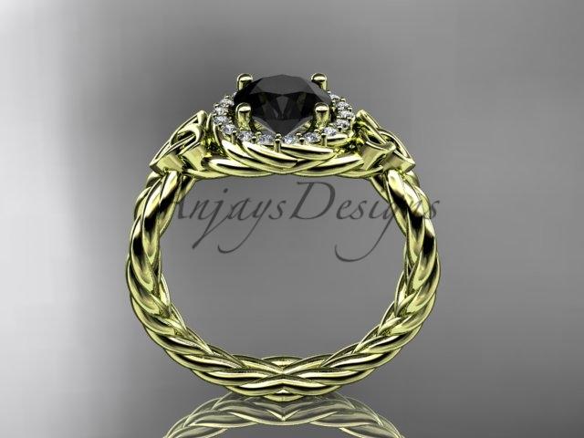 14kt yellow gold rope halo celtic triquetra engagement ring with a Black Diamond center stone RPCT9127