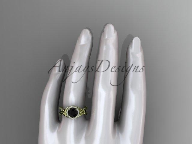 14kt yellow gold rope halo celtic triquetra engagement ring with a Black Diamond center stone RPCT9127