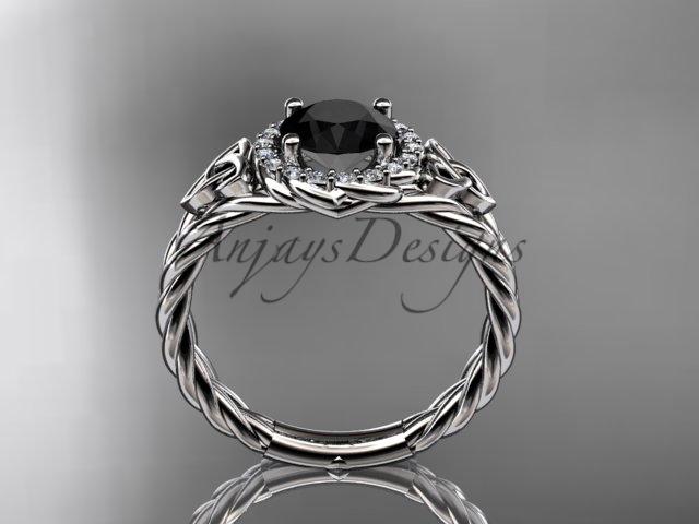 Platinum halo rope celtic triquetra engagement ring with a Black Diamond center stone RPCT9131