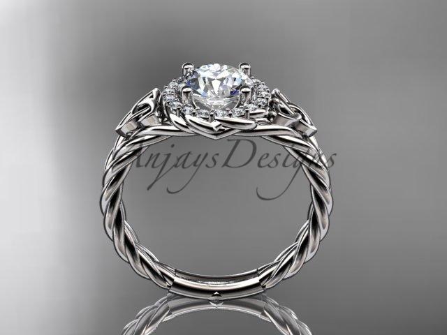 14kt white gold halo rope celtic triquetra engagement ring RPCT9131
