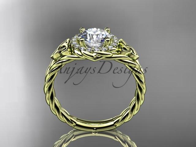 14kt yellow gold halo rope celtic triquetra engagement ring RPCT9131