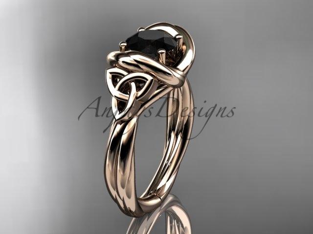 14kt rose gold trinity celtic twisted rope wedding ring with a Black Diamond center stone RPCT9146
