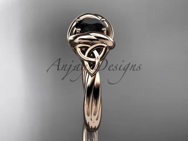 14kt rose gold trinity celtic twisted rope wedding ring with a Black Diamond center stone RPCT9146