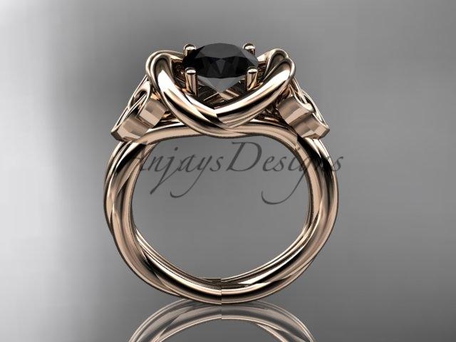 14kt rose gold trinity celtic twisted rope wedding ring with a Black Diamond center stone RPCT9146