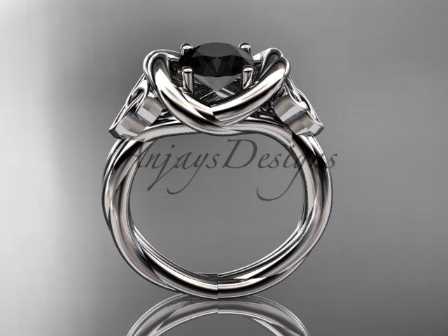 14kt white gold trinity celtic twisted rope wedding ring with a Black Diamond center stone RPCT9146