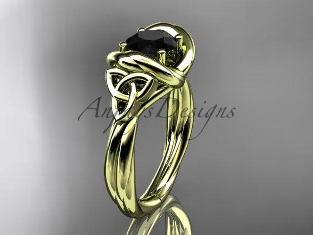 14kt yellow gold trinity celtic twisted rope wedding ring with a Black Diamond center stone RPCT9146