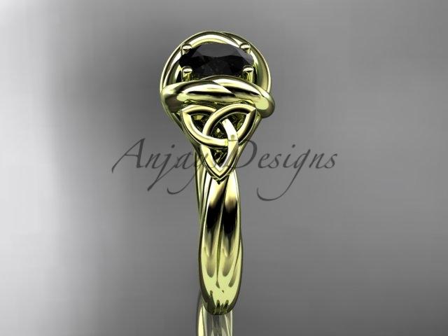 14kt yellow gold trinity celtic twisted rope wedding ring with a Black Diamond center stone RPCT9146