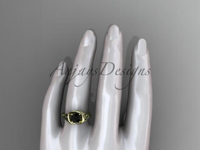 14kt yellow gold trinity celtic twisted rope wedding ring with a Black Diamond center stone RPCT9146