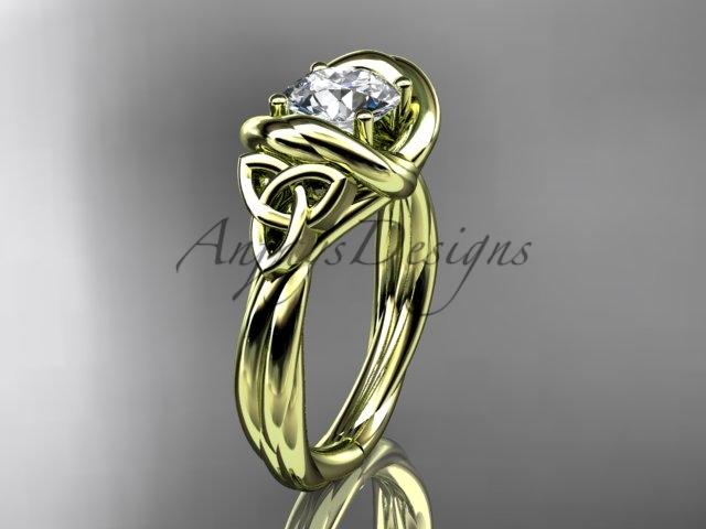 14kt yellow gold trinity celtic twisted rope wedding ring with a "Forever One" Moissanite center stone RPCT9146