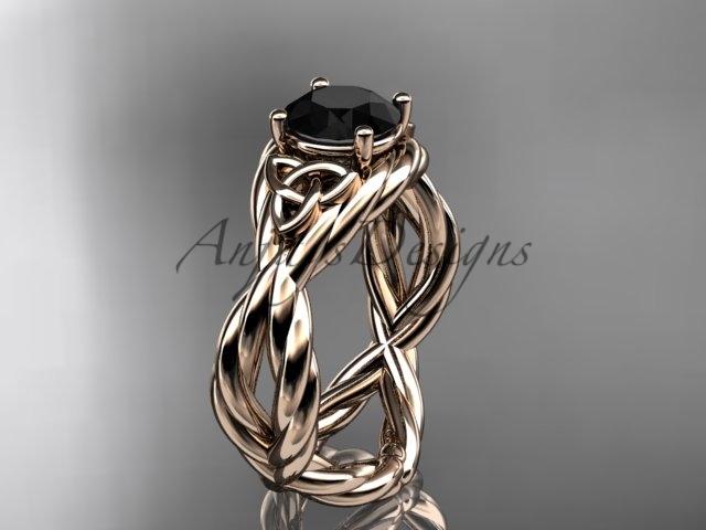 14kt rose gold rope celtic engagement ring with a Black Diamond center stone RPCT9181