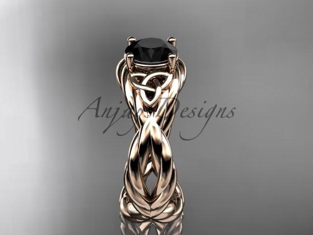 14kt rose gold rope celtic engagement ring with a Black Diamond center stone RPCT9181