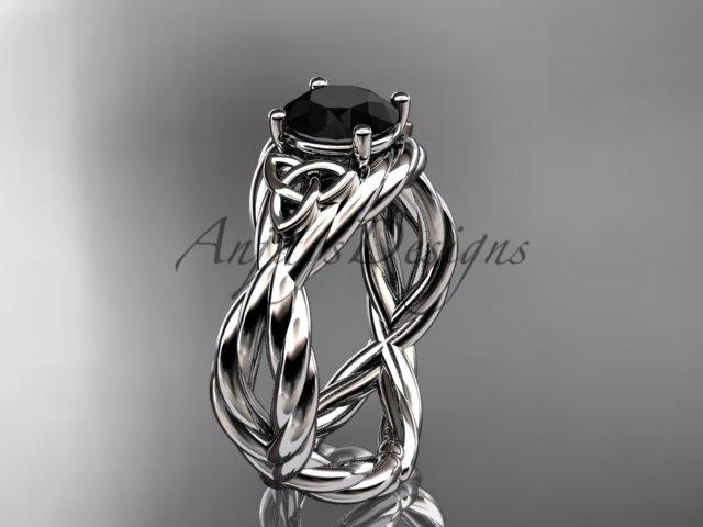 14kt white gold rope celtic engagement ring with a Black Diamond center stone RPCT9181