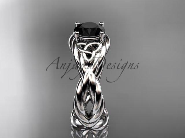 14kt white gold rope celtic engagement ring with a Black Diamond center stone RPCT9181