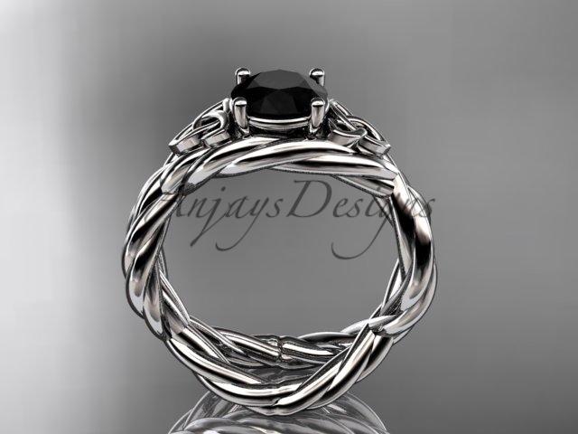 14kt white gold rope celtic engagement ring with a Black Diamond center stone RPCT9181